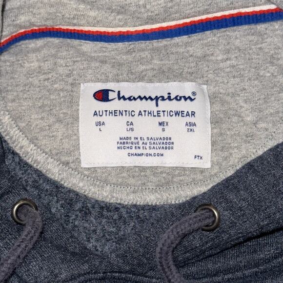 Champion Hoodie Men's Large Gray Cotton Fleece Drawstring Long Sleeve Pullover - Picture 4 of 7